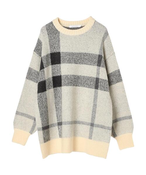 AMERICAN HOLIC（アメリカンホリック）の「ブークレチェックニットチュニック（チュニック・レディース・キャメル/グレー/アイボリー・L/M）」の6枚目の写真