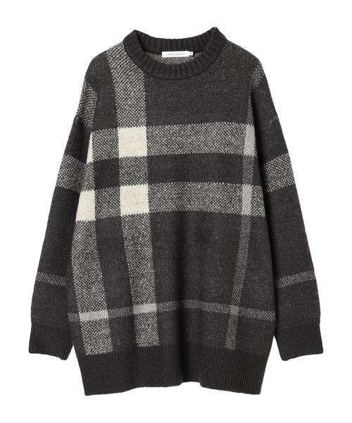 AMERICAN HOLIC（アメリカンホリック）の「ブークレチェックニットチュニック（チュニック・レディース・キャメル/グレー/アイボリー・L/M）」の5枚目の写真