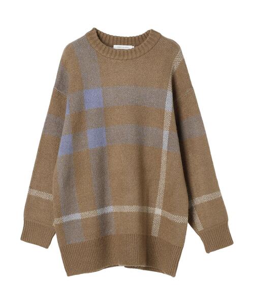 AMERICAN HOLIC（アメリカンホリック）の「ブークレチェックニットチュニック（チュニック・レディース・キャメル/グレー/アイボリー・L/M）」の4枚目の写真