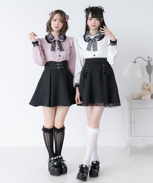 DearMyLove（ディアマイラブ）の「レース重ねハートリボンフリルブラウス（シャツ/ブラウス・レディース・ブラック/ベビーピンク/ホワイト/ブルー・LARGE/X-LARGE/MEDIUM/XX-LARGE）」の7枚目の写真