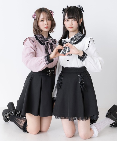 DearMyLove（ディアマイラブ）の「レース重ねハートリボンフリルブラウス（シャツ/ブラウス・レディース・ブラック/ベビーピンク/ホワイト/ブルー・LARGE/X-LARGE/MEDIUM/XX-LARGE）」の8枚目の写真
