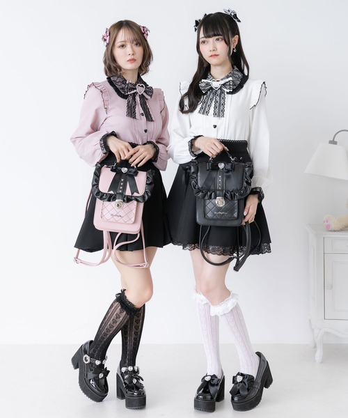DearMyLove（ディアマイラブ）の「レース重ねハートリボンフリルブラウス（シャツ/ブラウス・レディース・ブラック/ベビーピンク/ホワイト/ブルー・LARGE/X-LARGE/MEDIUM/XX-LARGE）」の9枚目の写真