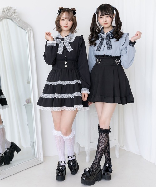 セール】レース重ねハートリボンフリルブラウス（シャツ/ブラウス