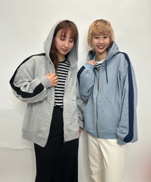 袖ラインビッグサイズジップパーカー