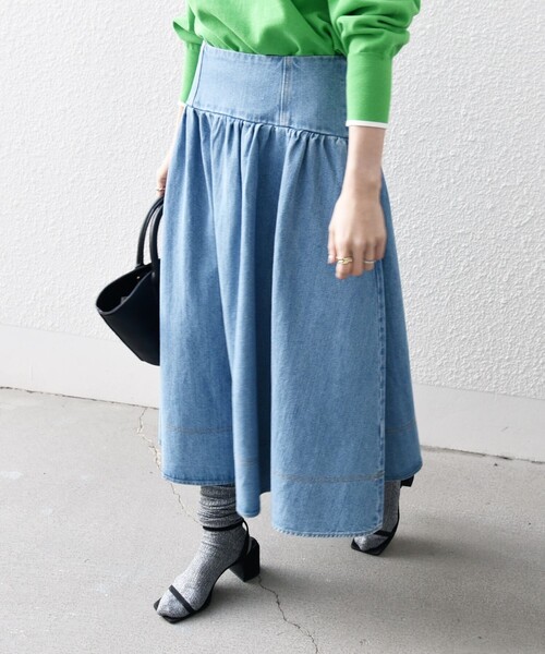 SHIPS any（シップス エニィ）の「SHIPS any:〈洗濯機可能〉デニム ギャザー スカート［SHIPS any DENIM］（デニムスカート・レディース・ライトブルー/ブルー・36/38）」の6枚目の写真