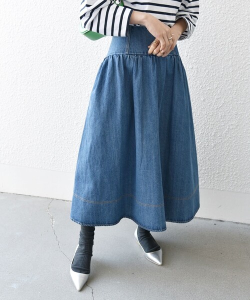 SHIPS any（シップス エニィ）の「SHIPS any:〈洗濯機可能〉デニム ギャザー スカート［SHIPS any DENIM］（デニムスカート・レディース・ライトブルー/ブルー・36/38）」の13枚目の写真