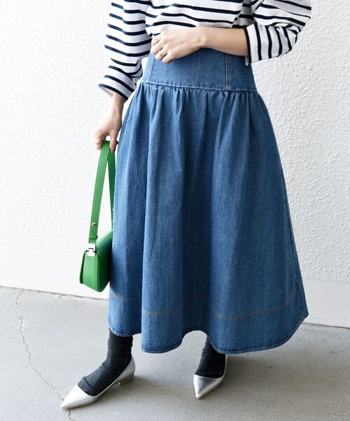 SHIPS any（シップス エニィ）の「SHIPS any:〈洗濯機可能〉デニム ギャザー スカート［SHIPS any DENIM］（デニムスカート・レディース・ライトブルー/ブルー・36/38）」の18枚目の写真