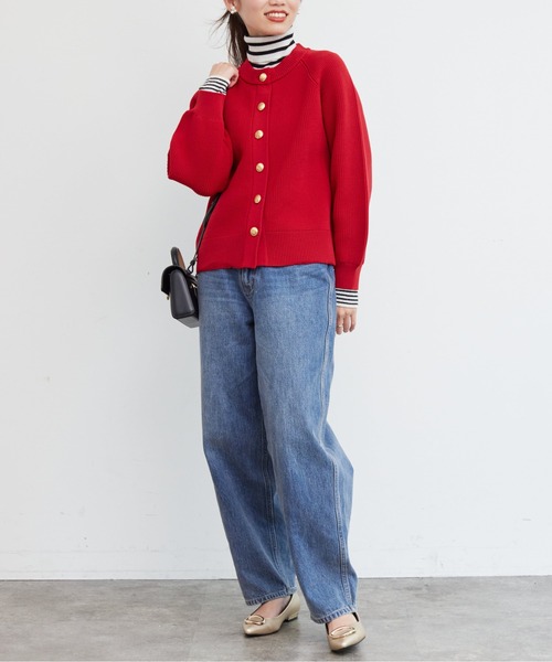 Chez toi（シェトワ）の「GLDボタン軽量ニットクルーカーディガン（ニット/セーター・レディース・アイボリー/レッド/ネイビー/ブラック・FREE）」の13枚目の写真