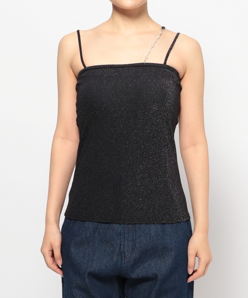 mysty woman（ミスティウーマン）の「ビジューストリングラメキャミ　108218（キャミソール・レディース・ブラック/アイボリー/ライトグリーン・FREE）」の6枚目の写真