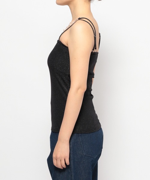 mysty woman（ミスティウーマン）の「ビジューストリングラメキャミ　108218（キャミソール・レディース・ブラック/アイボリー/ライトグリーン・FREE）」の7枚目の写真