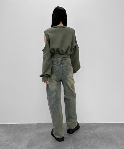 LVEU.（ラブユ.）の「【LVEU.】切り替えデザインウォッシュデニムパンツ / ボトムス デニム パンツ ヴィンテージ インディゴ ワイド ルーズ ブルー（デニムパンツ・レディース・ブルー・FREE）」の4枚目の写真