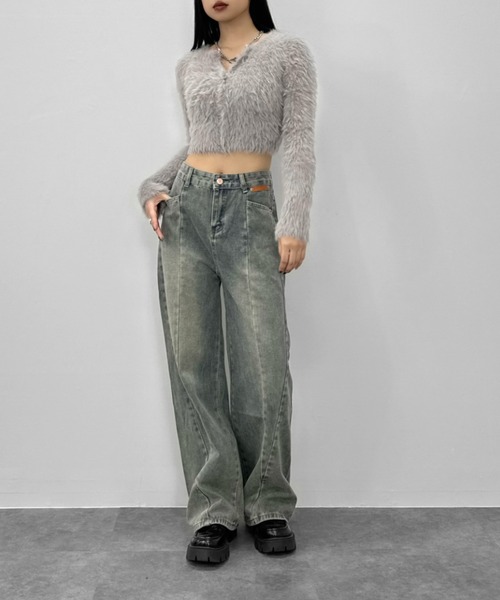 LVEU.（ラブユ.）の「【LVEU.】切り替えデザインウォッシュデニムパンツ / ボトムス デニム パンツ ヴィンテージ インディゴ ワイド ルーズ ブルー（デニムパンツ・レディース・ブルー・FREE）」の5枚目の写真