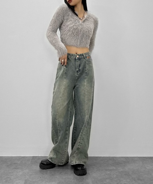 LVEU.（ラブユ.）の「【LVEU.】切り替えデザインウォッシュデニムパンツ / ボトムス デニム パンツ ヴィンテージ インディゴ ワイド ルーズ ブルー（デニムパンツ・レディース・ブルー・FREE）」の7枚目の写真