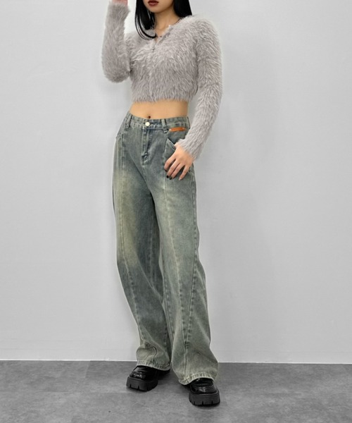 LVEU.（ラブユ.）の「【LVEU.】切り替えデザインウォッシュデニムパンツ / ボトムス デニム パンツ ヴィンテージ インディゴ ワイド ルーズ ブルー（デニムパンツ・レディース・ブルー・FREE）」の8枚目の写真