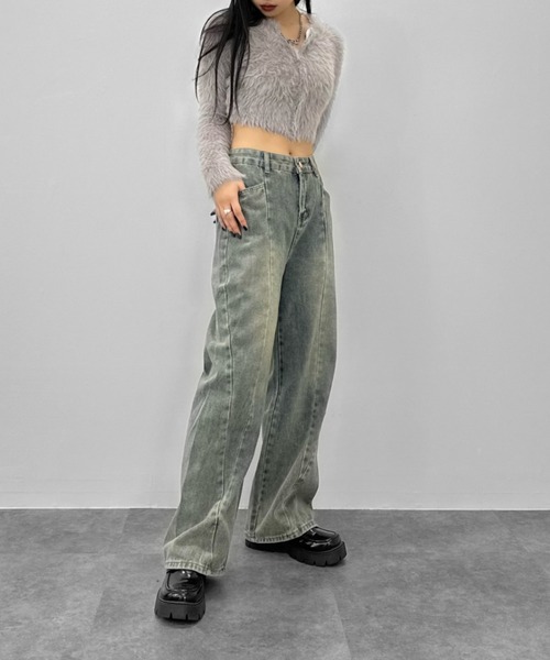 LVEU.（ラブユ.）の「【LVEU.】切り替えデザインウォッシュデニムパンツ / ボトムス デニム パンツ ヴィンテージ インディゴ ワイド ルーズ ブルー（デニムパンツ・レディース・ブルー・FREE）」の9枚目の写真