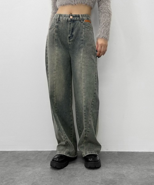 LVEU.（ラブユ.）の「【LVEU.】切り替えデザインウォッシュデニムパンツ / ボトムス デニム パンツ ヴィンテージ インディゴ ワイド ルーズ ブルー（デニムパンツ・レディース・ブルー・FREE）」の13枚目の写真