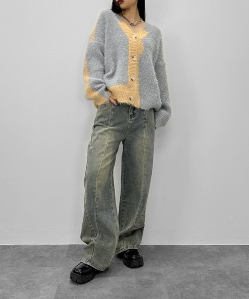 LVEU.（ラブユ.）の「【LVEU.】切り替えデザインウォッシュデニムパンツ / ボトムス デニム パンツ ヴィンテージ インディゴ ワイド ルーズ ブルー（デニムパンツ・レディース・ブルー・FREE）」の16枚目の写真