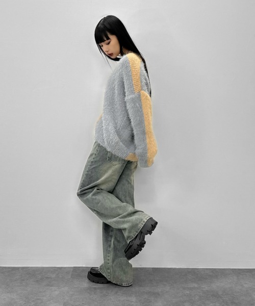 LVEU.（ラブユ.）の「【LVEU.】切り替えデザインウォッシュデニムパンツ / ボトムス デニム パンツ ヴィンテージ インディゴ ワイド ルーズ ブルー（デニムパンツ・レディース・ブルー・FREE）」の17枚目の写真