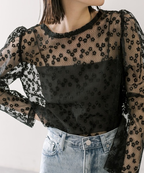 mystic（ミスティック）の「【3色展開】レースパワショルブラウス（シャツ/ブラウス・レディース・オフホワイト/ベージュ/ブラック・FREE）」の3枚目の写真