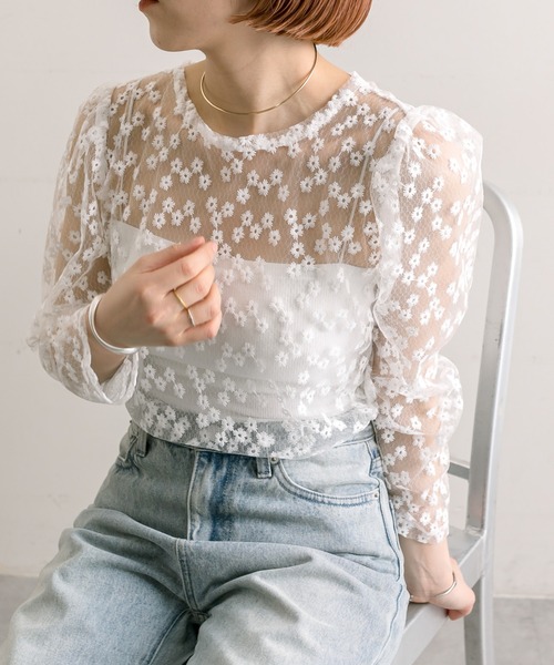 mystic（ミスティック）の「【3色展開】レースパワショルブラウス（シャツ/ブラウス・レディース・オフホワイト/ベージュ/ブラック・FREE）」の18枚目の写真