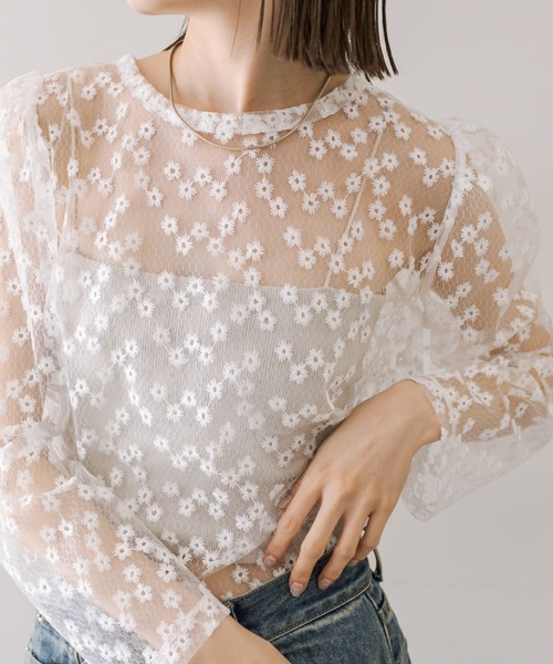 mystic（ミスティック）の「【3色展開】レースパワショルブラウス（シャツ/ブラウス・レディース・オフホワイト/ベージュ/ブラック・FREE）」の22枚目の写真