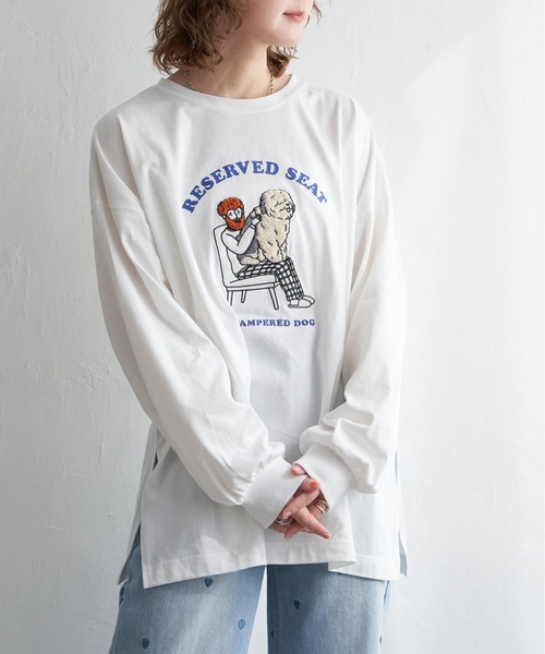 notch.（ノッチ）の「ワンコとおじさんサガラ刺繍ロンT（Tシャツ