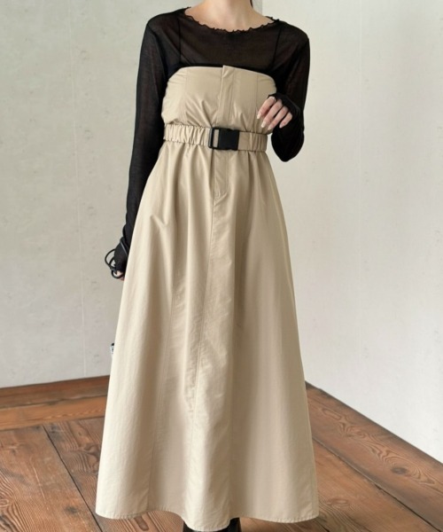 Per sist ence（パーシエンス）の「ベルト付きナイロンベアトップジャンスカ（ワンピース・レディース・オフホワイト/グレー/ブラック/グレイッシュベージュ/カーキ・FREE）」の4枚目の写真