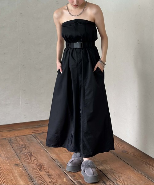 Per sist ence（パーシエンス）の「ベルト付きナイロンベアトップジャンスカ（ワンピース・レディース・オフホワイト/グレー/ブラック/グレイッシュベージュ/カーキ・FREE）」の9枚目の写真