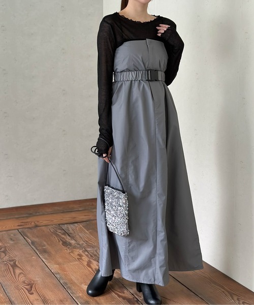 Per sist ence（パーシエンス）の「ベルト付きナイロンベアトップジャンスカ（ワンピース・レディース・オフホワイト/グレー/ブラック/グレイッシュベージュ/カーキ・FREE）」の20枚目の写真