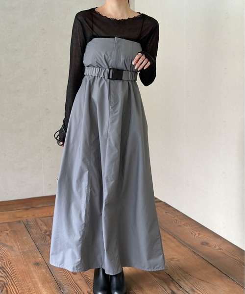 Per sist ence（パーシエンス）の「ベルト付きナイロンベアトップジャンスカ（ワンピース・レディース・オフホワイト/グレー/ブラック/グレイッシュベージュ/カーキ・FREE）」の17枚目の写真