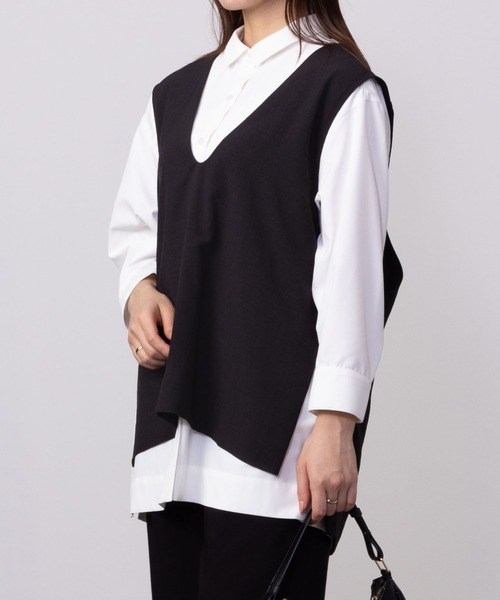 HusHusH（ハッシュアッシュ）の「HusHusH ハッシュアッシュ リネンライクジレ（ベスト・レディース・ブラック/アイボリー・L/M/S）」の2枚目の写真