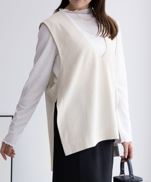 HusHusH（ハッシュアッシュ）の「HusHusH ハッシュアッシュ リネンライクジレ（ベスト・レディース・ブラック/アイボリー・L/M/S）」の14枚目の写真