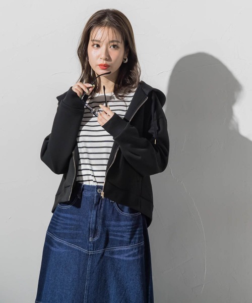 VICKY(ビッキー)の「【春アウター】ダンボールZIPパーカー《セットアップ対応/手洗い可能》(パーカー・レディース・ブラック/グレー/カーキ・M)」の5枚目の写真