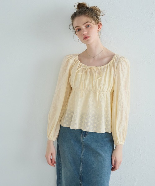 coca（coca）（コカ）の「フラワー刺繍コットンブラウス（シャツ/ブラウス・レディース・イエロー/ホワイト・L/M）」の6枚目の写真