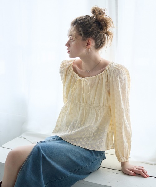 coca（coca）（コカ）の「フラワー刺繍コットンブラウス（シャツ/ブラウス・レディース・イエロー/ホワイト・L/M）」の8枚目の写真