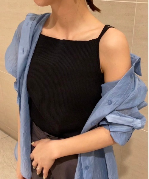 emmi(エミ)の「eco バックシャンニットキャミトップス(キャミソール・レディース・ブラック/イエロー/オレンジ・FREE)」の4枚目の写真