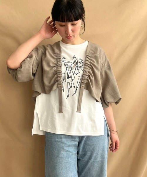 LHELBIE(レルビエ)の「テープデザインボレロ(カーディガン/ボレロ・レディース・ブラック/グレイッシュベージュ/イエロー系その他・M)」の3枚目の写真