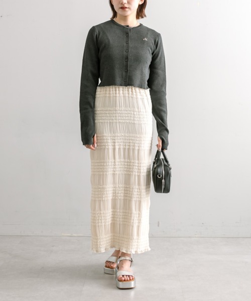 mline（エムライン）の「【4色展開】[mline]NEW刺繍ロゴカーディガン（カーディガン/ボレロ・レディース・チャコールグレー/ピンク/イエロー/アイボリー・FREE）」の12枚目の写真