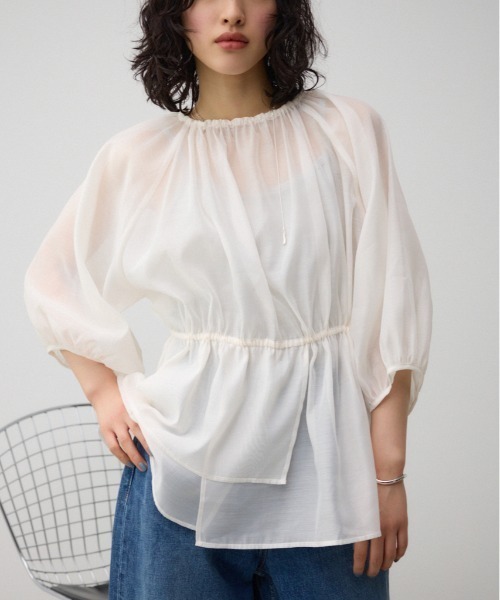 AZUL by moussy(アズールバイマウジー)の「2WAYシアーシャツペプラムブラウス(シャツ/ブラウス・レディース・アイボリー/ブラック・FREE)」の1枚目の写真