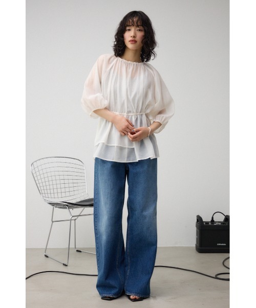 AZUL by moussy(アズールバイマウジー)の「2WAYシアーシャツペプラムブラウス(シャツ/ブラウス・レディース・アイボリー/ブラック・FREE)」の5枚目の写真