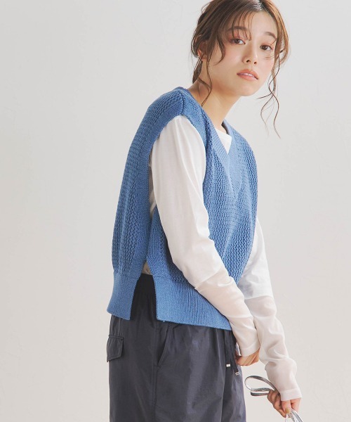 Droite lautreamont(ドロワットロートレアモン)の「メッシュベスト≪手洗い可能≫(ニット/セーター・レディース・ブルー/オフホワイト/ブラック・M)」の3枚目の写真