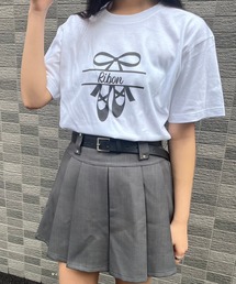 バレエシューズ×リボン半袖Tシャツ