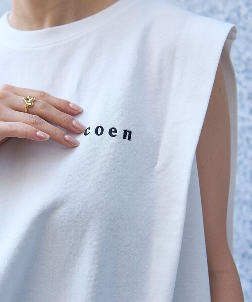 coen(コーエン)の「【WEB限定】コーエンロゴ刺繍タックノースリーブTシャツ(Tシャツ/カットソー・レディース・ブラック/ナチュラル/オフホワイト・M/L)」の7枚目の写真