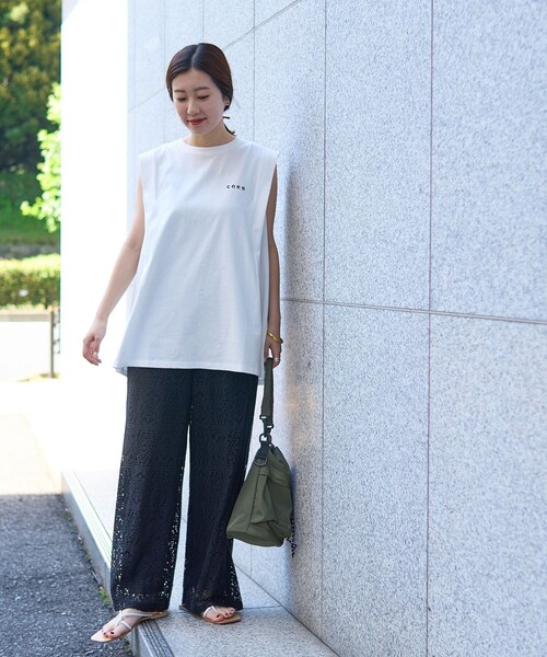 coen(コーエン)の「【WEB限定】コーエンロゴ刺繍タックノースリーブTシャツ(Tシャツ/カットソー・レディース・ブラック/ナチュラル/オフホワイト・M/L)」の8枚目の写真