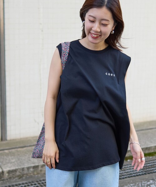 coen(コーエン)の「【WEB限定】コーエンロゴ刺繍タックノースリーブTシャツ(Tシャツ/カットソー・レディース・ブラック/ナチュラル/オフホワイト・M/L)」の11枚目の写真