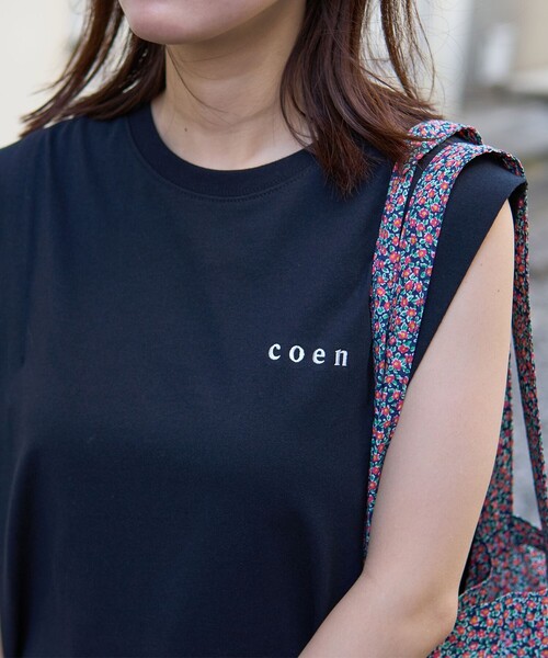 coen(コーエン)の「【WEB限定】コーエンロゴ刺繍タックノースリーブTシャツ(Tシャツ/カットソー・レディース・ブラック/ナチュラル/オフホワイト・M/L)」の14枚目の写真