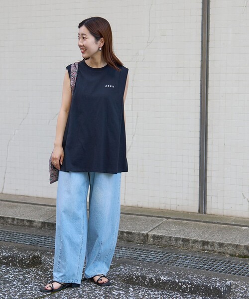 coen(コーエン)の「【WEB限定】コーエンロゴ刺繍タックノースリーブTシャツ(Tシャツ/カットソー・レディース・ブラック/ナチュラル/オフホワイト・M/L)」の15枚目の写真