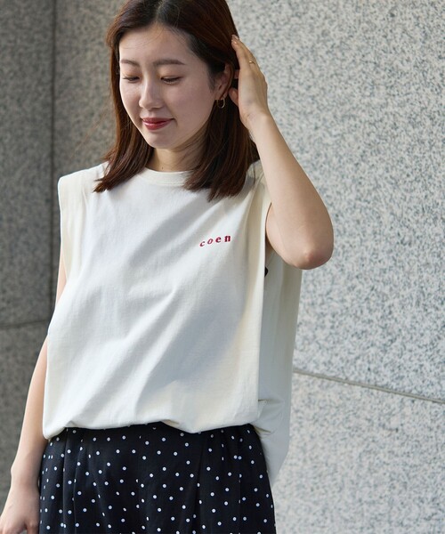 coen(コーエン)の「【WEB限定】コーエンロゴ刺繍タックノースリーブTシャツ(Tシャツ/カットソー・レディース・ブラック/ナチュラル/オフホワイト・M/L)」の18枚目の写真