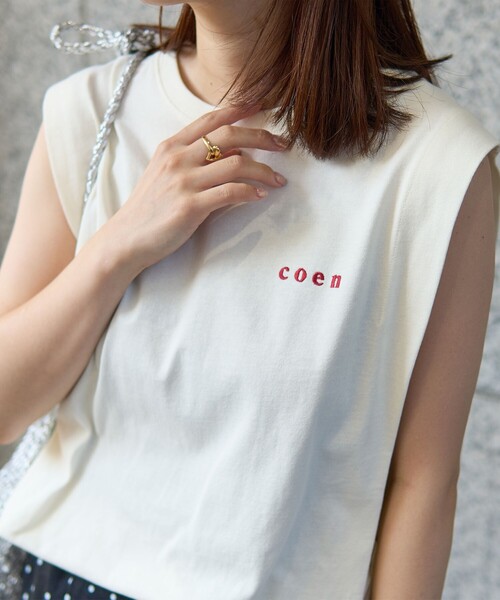 coen(コーエン)の「【WEB限定】コーエンロゴ刺繍タックノースリーブTシャツ(Tシャツ/カットソー・レディース・ブラック/ナチュラル/オフホワイト・M/L)」の20枚目の写真