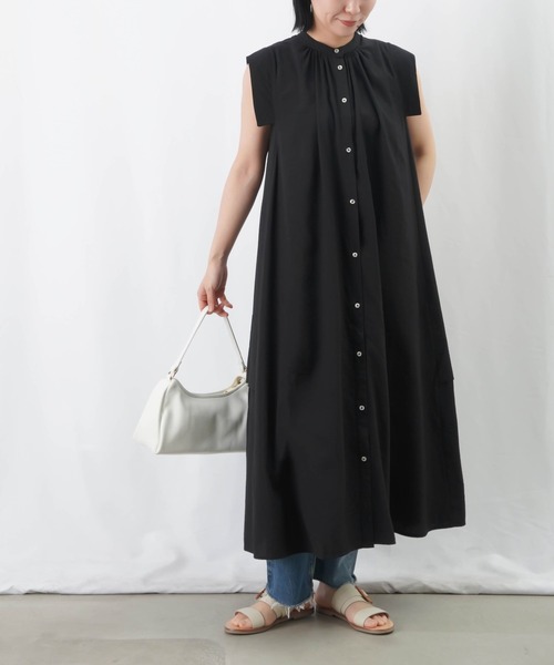 LUCA/LADY LUCK LUCA（ルカ/レディラックルカ）の「LC/LLL ストライプワンピース / サイドスリットノースリシャツワンピース（シャツワンピース・レディース・グリーン/ブラック/オレンジ・FREE）」の2枚目の写真